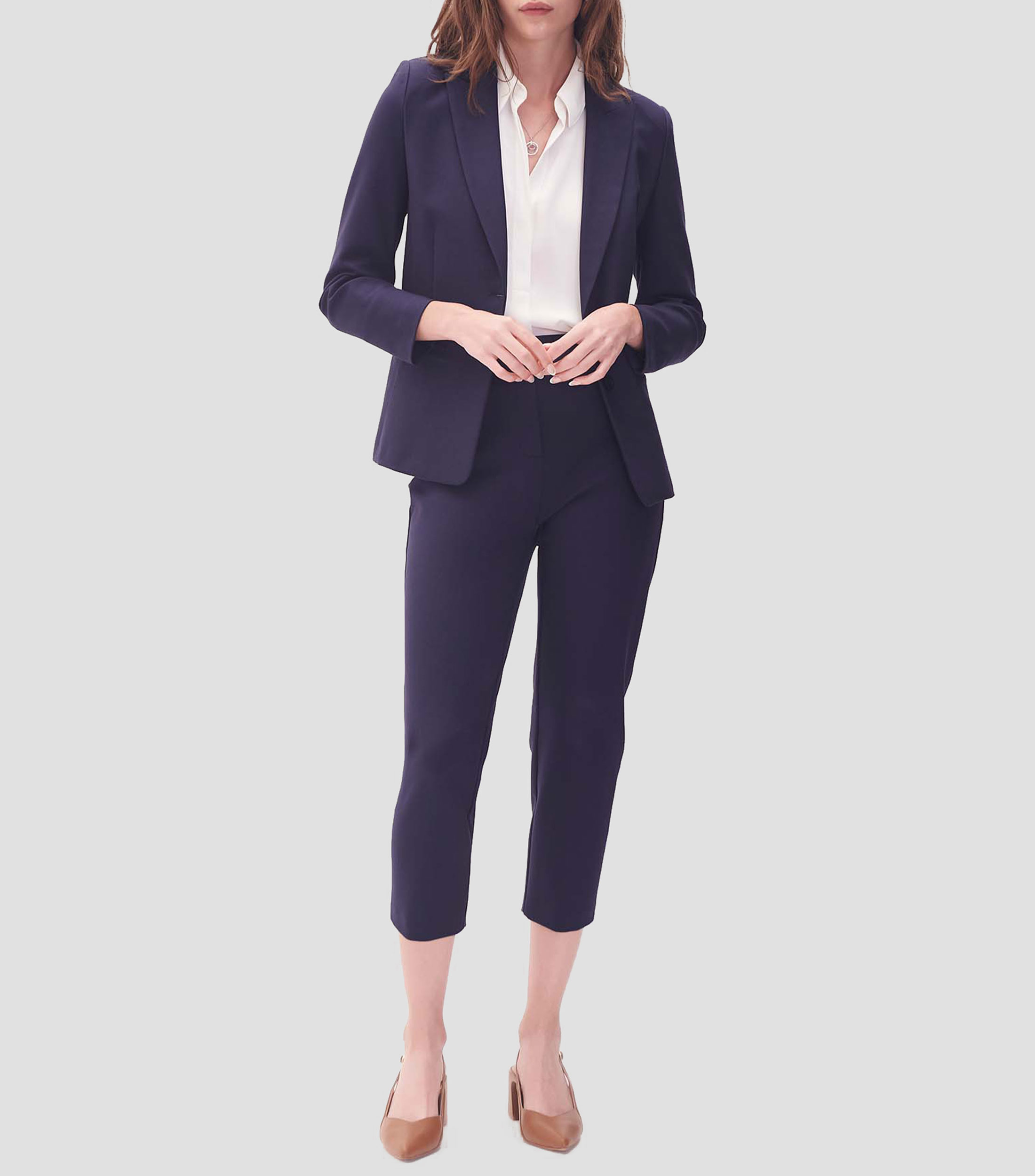Blazer Azul Marino de Punto Corte Frances Mujer